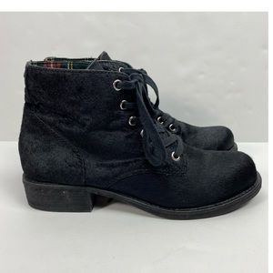 Sam Edelman Bleeker REAL Calf Hair leather Lace-up Combat Boots Black Size: 8